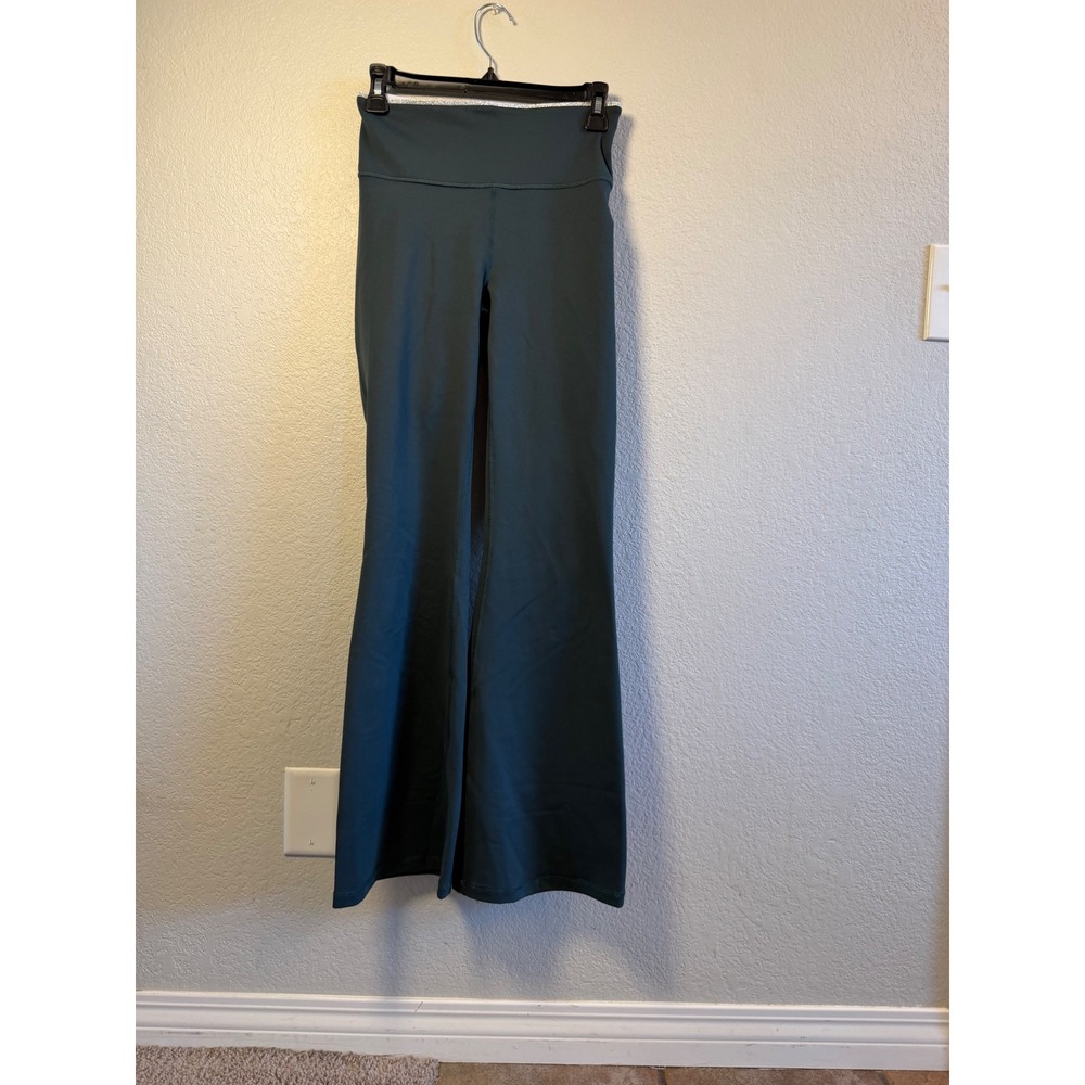 Fabletics PowerHold High Waisted Flare Leggings Teal Green Silver Glitter Small